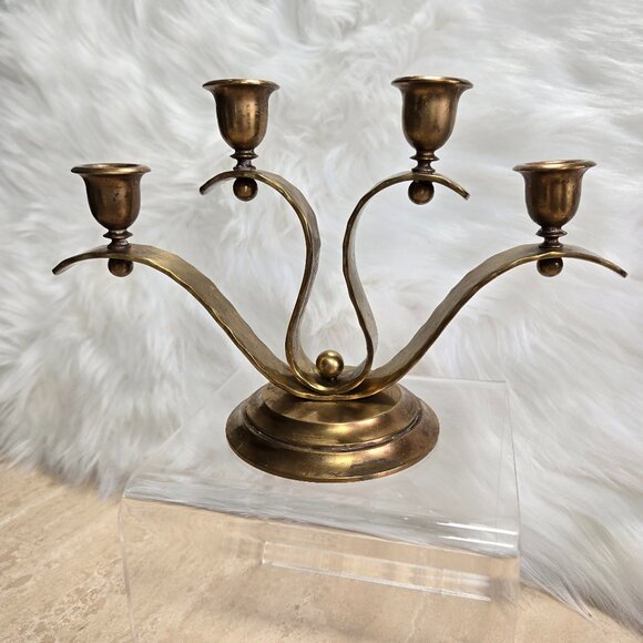 Other - 1950's Spiral Tulip Shaped Vintage or Antique Hammered Brass Candelabra w 4 Arms